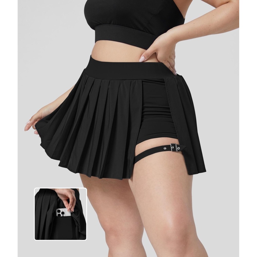 Halara Breezeful 2-in-1 Adjustable Buckle Mini Skirt Black Emo Goth Grunge L NWT